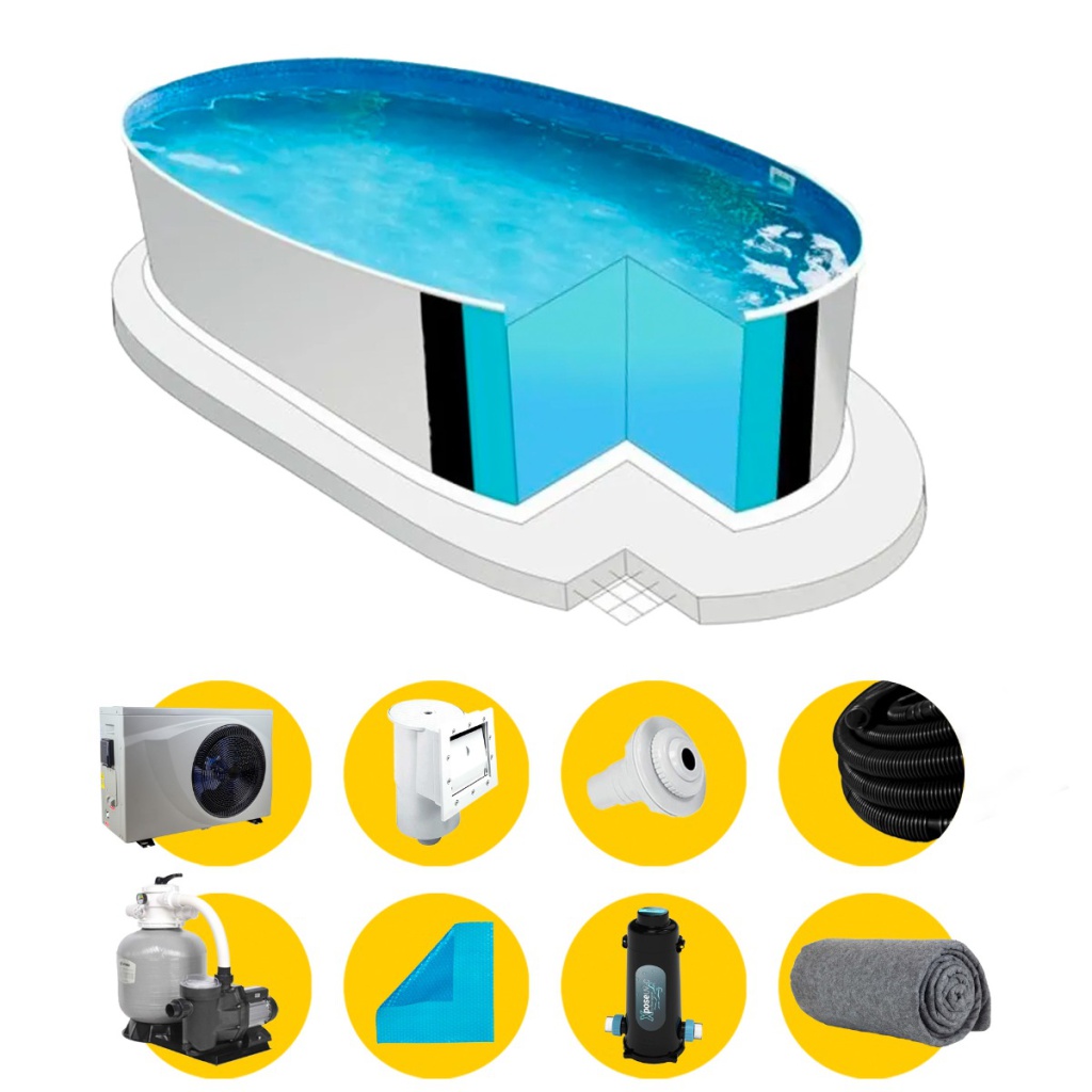Ibiza metalen zwembad ovaal 600 x 320 x 120 (incl. uitsparingen voor skimmer/inspuiter) - Premium pakket